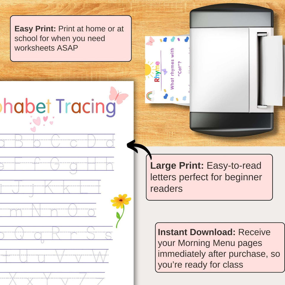 Montessori Morning Menu for Pre-K & Kindergarten – Fun & Ready-to-Use Homeschool Printables with Letter Tracing Worksheets