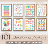 Set of 101 Colorful Educational Posters for Homeschool and Classroom Learning – Learning Posters for Alphabet and More